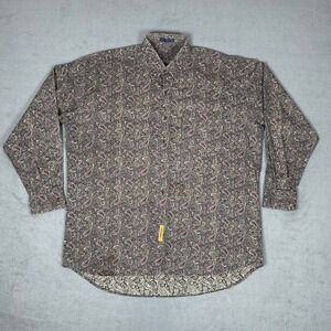 BD Baggies Mens Large Paisley Button Down Shirt Cotton Long Sleeve Olive Green